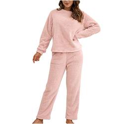 Masrin Loungewear Set Damen Einfarbige Plüsch Homewear Winter Warmer Fleece Nachtwäsche Anzug Langärmliges Sweatshirt mit Reißverschluss und V Ausschnitt + Hose mit elastischer Taille Pyjama Outfit von Masrin