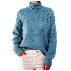 Masrin Rollkragenpullover Damen Elegante Einfarbiger Strickpullover Langarmshirt Pulli Herbst Winter Warmes Sweatshirt Stricken Grob Gestrickter Pullover Elastisch locker Strickoberteile Sweater von Masrin