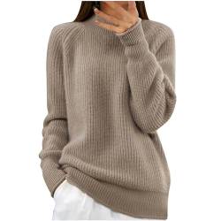 Masrin Rollkragenpullover Damen Elegante Einfarbiger Strickpullover Langarmshirt Pulli Herbst Winter Warmes Sweatshirt Stricken Grob Gestrickter Pullover Elastisch locker Strickoberteile Sweater von Masrin