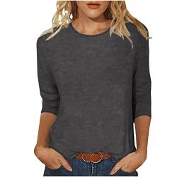 Masrin Tshirt Damen 3/4-Ärmeln T-Shirt Oberteile Lässiger Einfarbiges Pullover O-Ausschnitt Dreiviertel Ärmeln Pulli Tops Sommer Herbst Basic Shirt Lockere All-Match Tunika Bluse Blusenshirt von Masrin