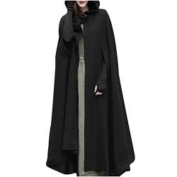 Masrin Vintage Langer Umhang Damen Retro einfarbiger Hoodie Unregelmäßiger Kapuzenpullover mit hohem, niedrigem Saum Gothic Dark Series Partykleidung Halloween Cosplay Kostüm Windjacke von Masrin