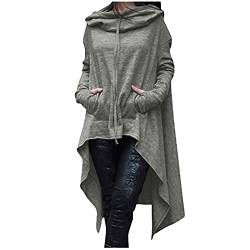 Masrin Vintage Langer Umhang Damen Retro einfarbiger Hoodie Unregelmäßiger Kapuzenpullover mit hohem, niedrigem Saum Gothic Dark Series Partykleidung Halloween Cosplay Kostüm Windjacke von Masrin