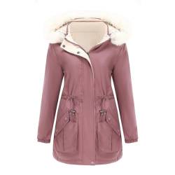 Masrin Wendejacke Damen Warm gefütterter Winterparka mit abnehmbarer Fellkapuze Dicke Baumwolljacke Langarm Winterjacke Übergangsjacke mit Reißverschluss Thermo Baumwollmantel Einfarbig Wendemantel von Masrin