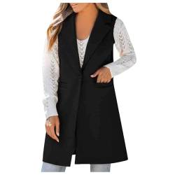 Masrin Wollweste Damen Lang Ärmellos Trenchcoat Einfarbiger Wollmantel Umlegekragen Wintermantel Einzelknopf Blazer Mantel Mittellanger Winterjacke Frühlings Übergangsjacke Anzugmantel Windbreaker von Masrin