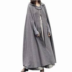 Mittelalter Umhang Damen Oversize Knöchellang Cape Mit Manschette Einfarbige Trenchcoat mit Kapuze Renaissance Steampunk Wollmantel Gotisch Cosplay Kleidung Halloween Kostüm Streetwear von Masrin