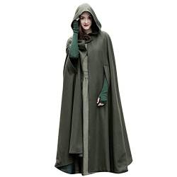 Mittelalter Umhang Damen Oversize Knöchellang Cape Mit Manschette Einfarbige Trenchcoat mit Kapuze Renaissance Steampunk Wollmantel Gotisch Cosplay Kleidung Halloween Kostüm Streetwear von Masrin