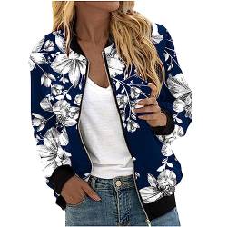 Sweatjacke Damen Bomberjacke Stehkragen Langarm Übergangsjacke Modisches Blumen Muster Sportjacke Leichte Sommer Herbstjacke Arbeitsjacke Trainingsjacke Baseballjacke Fahrradjacke von Masrin