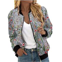 Sweatjacke Damen Bomberjacke Stehkragen Langarm Übergangsjacke Modisches Blumen Muster Sportjacke Leichte Sommer Herbstjacke Arbeitsjacke Trainingsjacke Baseballjacke Fahrradjacke von Masrin