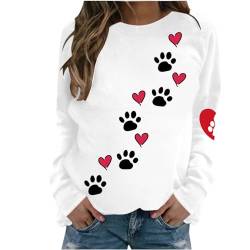 Sweatshirt Damen Niedlich Hundepfoten Muster Oberteile Leichtes Herbst Winter Pullover Liebes Herz Muster Langarmshirt Locker Pulli Tops Basic Shirt Rundhals Langarm Bluse Bequem Tunika von Masrin