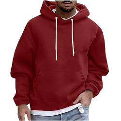 Sweatshirt mit Kapuze für Herren Oversize Einfarbiger Kapuzenpullover Herbst Winter Warmer Pullover Kordelzug Patchwork Pulli Tops Plus Size Locker Sweater Oberteile Langarmshirt Sportmantel M-4XL von Masrin