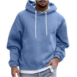 Sweatshirt mit Kapuze für Herren Oversize Einfarbiger Kapuzenpullover Herbst Winter Warmer Pullover Kordelzug Patchwork Pulli Tops Plus Size Locker Sweater Oberteile Langarmshirt Sportmantel M-4XL von Masrin