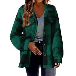 Teddyfleece Jacke Damen Kuschelig Weicher Plüschmantel Modischer karierter Mantel Herbst Winter Hoodie Bluse Knopfloser Cardigan Hemdjacke mit Knöpfen Wintermantel Winterjacke Strickjacke von Masrin