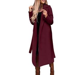 Trenchcoat Damen Lang Winterjacke Zweireihiger Windjacke Mantel Elegant Einfarbige Wolljacke Umlegekragen Langarm Wintermantel Wollmantel Übergangsjacke Business Arbeitsjacke Windbreaker S-3XL von Masrin