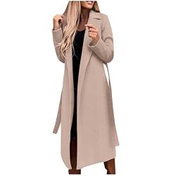 Trenchcoat Damen Lang Winterjacke Zweireihiger Windjacke Mantel Elegant Einfarbige Wolljacke Umlegekragen Langarm Wintermantel Wollmantel Übergangsjacke Business Arbeitsjacke Windbreaker S-3XL von Masrin