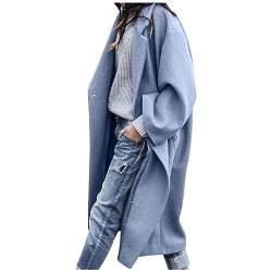 Trenchcoat Damen Lang Winterjacke Zweireihiger Windjacke Mantel Elegant Einfarbige Wolljacke Umlegekragen Langarm Wintermantel Wollmantel Übergangsjacke Business Arbeitsjacke Windbreaker S-3XL von Masrin