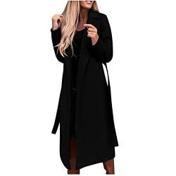 Trenchcoat Damen Lang Winterjacke Zweireihiger Windjacke Mantel Elegant Einfarbige Wolljacke Umlegekragen Langarm Wintermantel Wollmantel Übergangsjacke Business Arbeitsjacke Windbreaker S-3XL von Masrin