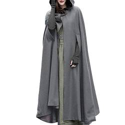 Umhang Damen Herbst Winter Maxi Lose Mantel Poncho Kap Strickmantel Longstrickjacke Trenchcoat Outwear Cardigan Mittelalterliche Vampir Hexen Gothic Cosplay Halloween Kostüm Robe mit Kapuze von Masrin