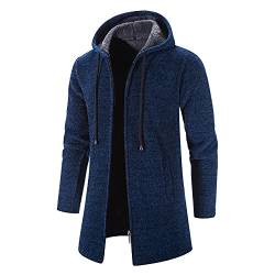 Winterjacke mit Kapuze Herren Lang Einfarbige Übergangsjacke Reißverschluss Baumwolle Trenchcoat Warm Gefütterter Wintermantel Mittellange Windbreaker Teddy Fleecejacke Plüsch Mantel Windjacke von Masrin