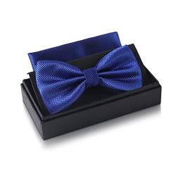 Massi Morino Fliege Royalblau mit Einstecktuch für Herren Set - Anzug Herrenfliege zur Hochzeit - Verstellbare Schleife in Blau von Massi Morino