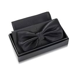 Massi Morino Fliege Schwarz mit Einstecktuch für Herren Set - Anzug Herrenfliege zur Hochzeit - Verstellbare Schleife in Black von Massi Morino