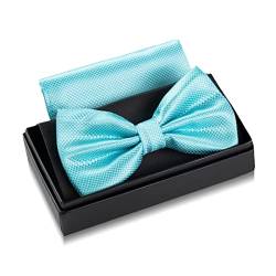 Massi Morino Fliege Türkis mit Einstecktuch für Herren Set - Anzug Herrenfliege zur Hochzeit - Verstellbare Schleife in Aquamarin von Massi Morino