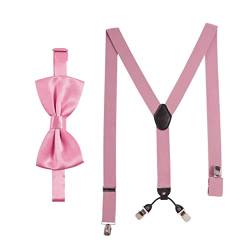 Massi Morino Hosenträger mit Fliege Rosa Set für Herren und Damen I Y-Form Träger elastisch mit extra starken Clips - 3,5cm breit - längenverstellbar I Vorgebundener Schlips für Anzug von Massi Morino