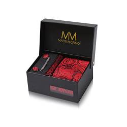 Massi Morino Krawatte Paisley Rot mit Einstecktuch Set Herren inkl. Manschettenknöpfe, Krawattennadel und Geschenkbox - Männer Krawattenset von Massi Morino