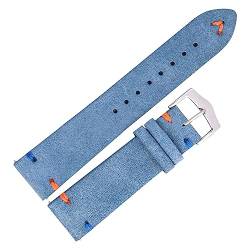 MasterUnion Armband aus Wildleder mit Schnellverschluss, 20 mm, 22 mm, handgefertigtes Armband mit Vintage-Nähten, Hellblau 1, 20mm von MasterUnion