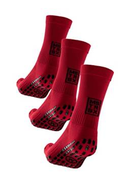 Mastersox Grip Socken Fußball - Komfortable Stoppersocken - Premium Fußballsocken mit maximalem Grip - Extra rutschfeste Socken für stabilen Halt - Fußball Socken (Mid, 3er, Rot, L) von Mastersox