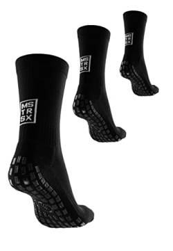 Mastersox Grip Socken Fußball - Komfortable Stoppersocken - Premium Fußballsocken mit maximalem Grip - Extra rutschfeste Socken für stabilen Halt - Fußball Socken (Mid, 3er, Schwarz, L) von Mastersox