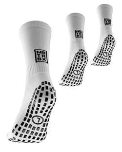 Mastersox Grip Socken Fußball - Komfortable Stoppersocken - Premium Fußballsocken mit maximalem Grip - Extra rutschfeste Socken für stabilen Halt - Fußball Socken (Mid, 3er, Weiß, L) von Mastersox