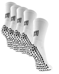 Mastersox Grip Socken Fußball - Komfortable Stoppersocken - Premium Fußballsocken mit maximalem Grip - Extra rutschfeste Socken für stabilen Halt - Fußball Socken (Mid, 5er, Weiß, S) von Mastersox