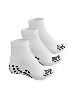 Mastersox Grip Socken Fußball - Komfortable Stoppersocken - Premium Fußballsocken mit maximalem Grip - Extra rutschfeste Socken für stabilen Halt - Fußball Socken (Short, 3er, Weiß, L) von Mastersox