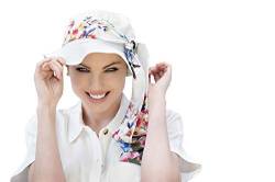LOLA - Sommerhüte Damen, UPF 50+ Sonnenschutz, Sonnenhüte, Chemo-Kopfbedeckung - Krebs-Strandhut-Einsätze mit Schal, Chemo-Mütze für Alopezie-Patienten Größe. Einheitsgröße, White Forest Fiori von Masumi Headwear