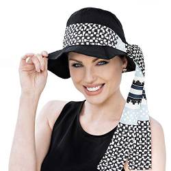 LOLA – Sommerhüte Damen UPF 50+ Sonnenschutz Sonnenhut Chemo-Kopfbedeckung – Krebs-Strandhut Weicher Feder-Chemo-Hut für Alopezie-Patienten Größe. Einheitsgröße, Black Midnight Pearl von Masumi Headwear