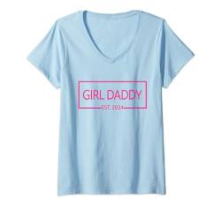 Damen Girl Daddy Est. 2024, Pink Gender Reveal Dad Ankündigung T-Shirt mit V-Ausschnitt von Matching Pregnancy Announcement 2024 Family Gifts