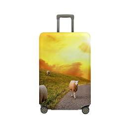 Mateju C18-32 Zoll Elastisch Kofferhülle, 3D Schneeweißes Schaf Cover Reisekoffer Hülle Trolley Case Schutzhülle Luggage Cover Waschbare Staubdichte Kofferbezug (Sonnenuntergang,XL) von Mateju