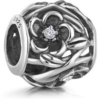 Materia Bead Blumen Blüten Perle mit Zirkonia antik 865, 925 Sterling Silber, oxidiert von Materia