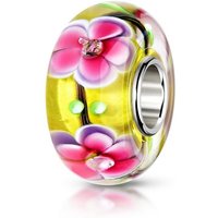 Materia Bead Damen Glasperle Blüten Blumen Gelb Pink 1449, Hülse aus 925 Sterling Silber von Materia