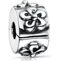 Materia Bead Damen Silber Stopper Clip Blüten Muster antik 721, 925 Sterling Silber, geschwärzt von Materia