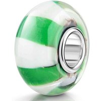 Materia Bead Glas Charm mit Streifen Design breite Linien Grün Weiß 817, Hülse aus 925 Sterling Silber von Materia
