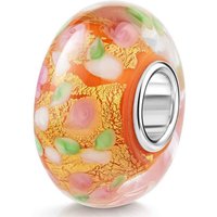 Materia Bead Glas Element Blüten mit Glitzerfolie Gold Orange 1707, Kern aus 925 Sterling Silber von Materia