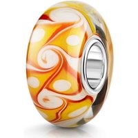 Materia Bead Glasperle Bead Batik Muster 70s Gelb Orange 1637, Kern aus 925 Sterling Silber von Materia