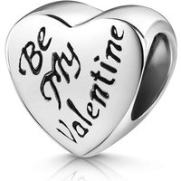 Materia Bead Herz mit Schriftzug "Be my Valentine" Familie Charm 442, 925 Sterling Silber, geschwärzt von Materia