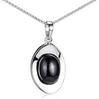 Materia Kettenanhänger Damen Silber Edelstein Onyx Schwarz KA-177, 925 Sterling Silber, rhodiniert von Materia