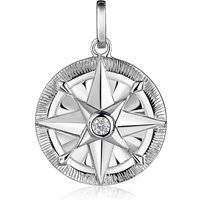 Materia Kettenanhänger Damen Silber Kompass Windrose Zirkonia Weiß KA-512, 925 Sterling Silber, rhodiniert von Materia