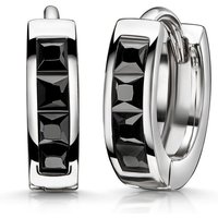 Materia Klappcreolen Damen Zirkonia schwarz Ø15mm SO-453, 925 Sterling Silber, rhodiniert von Materia