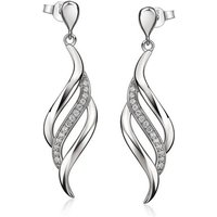 Materia Paar Ohrhänger Damen Silber Zirkonia Elegant SO-455, 925 Sterling Silber, rhodiniert von Materia