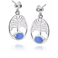 Materia Paar Ohrhaken Damen Silber Lebensbaum Opal Blau Türkis SO-286, 925 Sterling Silber, rhodiniert von Materia