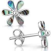 Materia Paar Ohrstecker Blume Blüte mit Abalone Perlmutt grün SO-56, Fassung aus 925 Sterling Silber von Materia